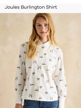 Joules White Button-Up Shirt with Dog Print